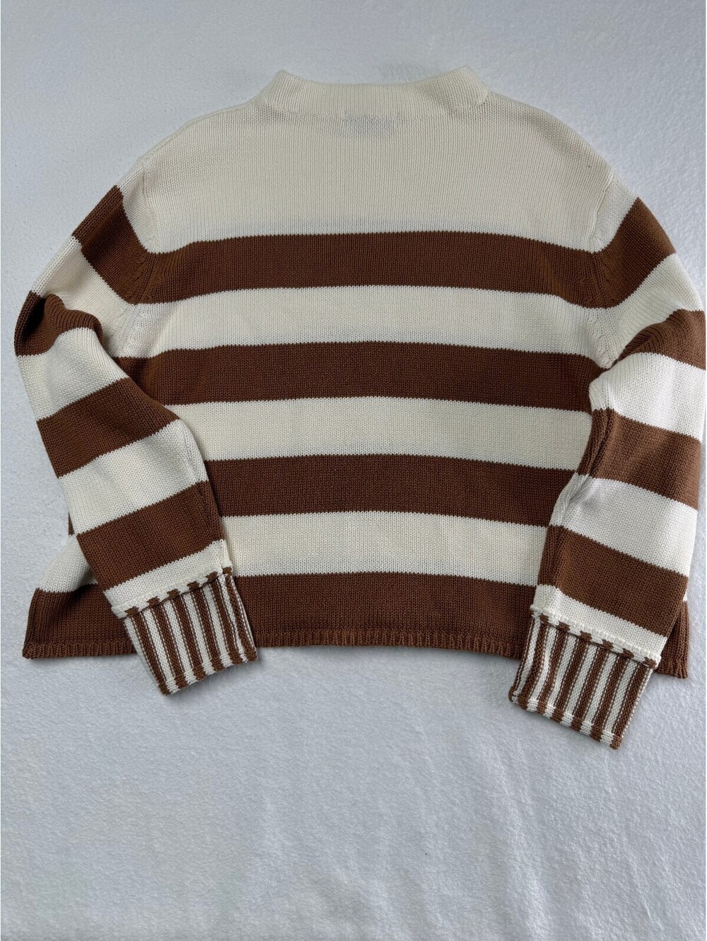 Zenana Medium Brown and White Striped Cotton Sweater - Picture 2 of 5